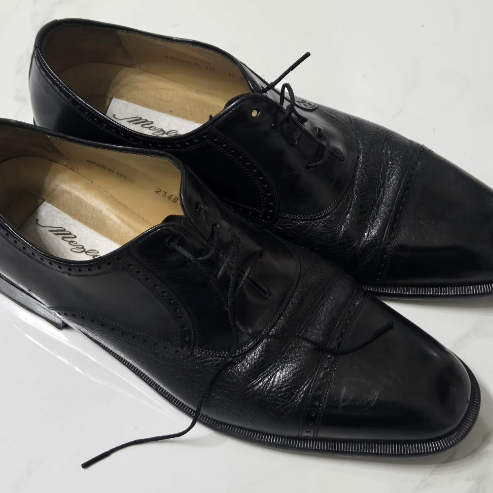 Mezlan Nicola Men's Size 10B US 23489 Black Leather Oxford Cap Toe Dress Shoes